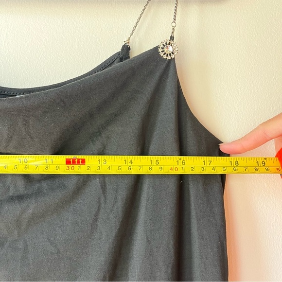 Black Slip Dress L – Rhinestone Chain Strap Midi Cocktail Evening Party Dress - Picture 6 of 7